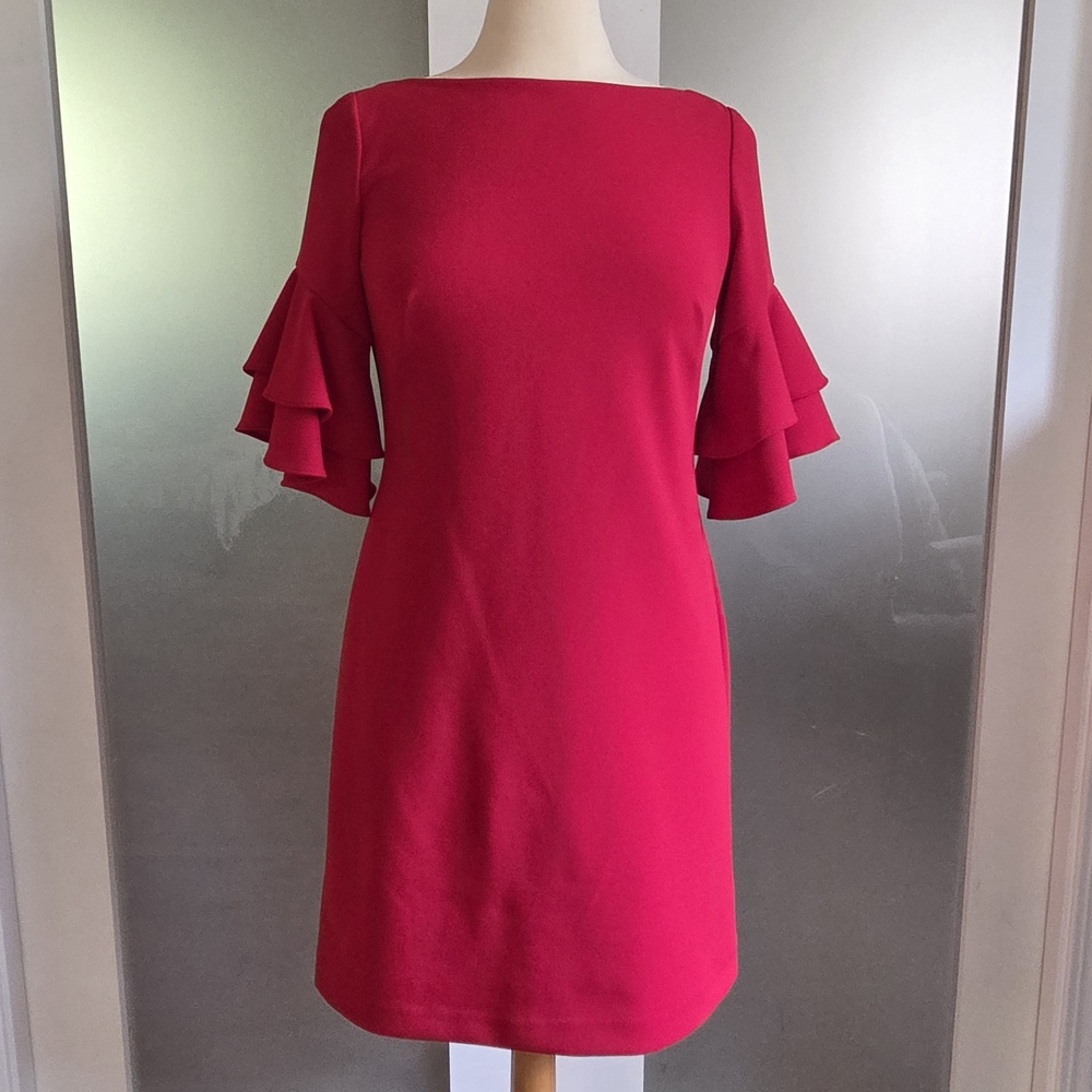 Lauren By Ralph Lauren Red Dress Ruffle Sleeve Size 4